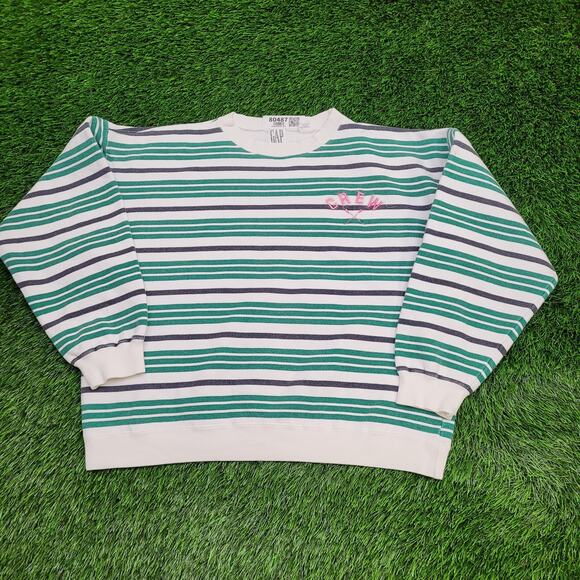 Vintage 90s GAP Stripes Sweatshirt Womens Large 24x22 Baggy - Picture 1 of 15